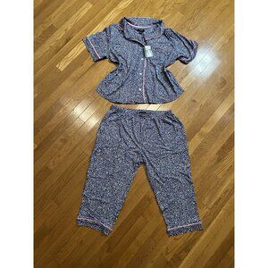 Simply Vera Vera Wang Pajama Set Blue Heart Print Pink Trim Women’s L
